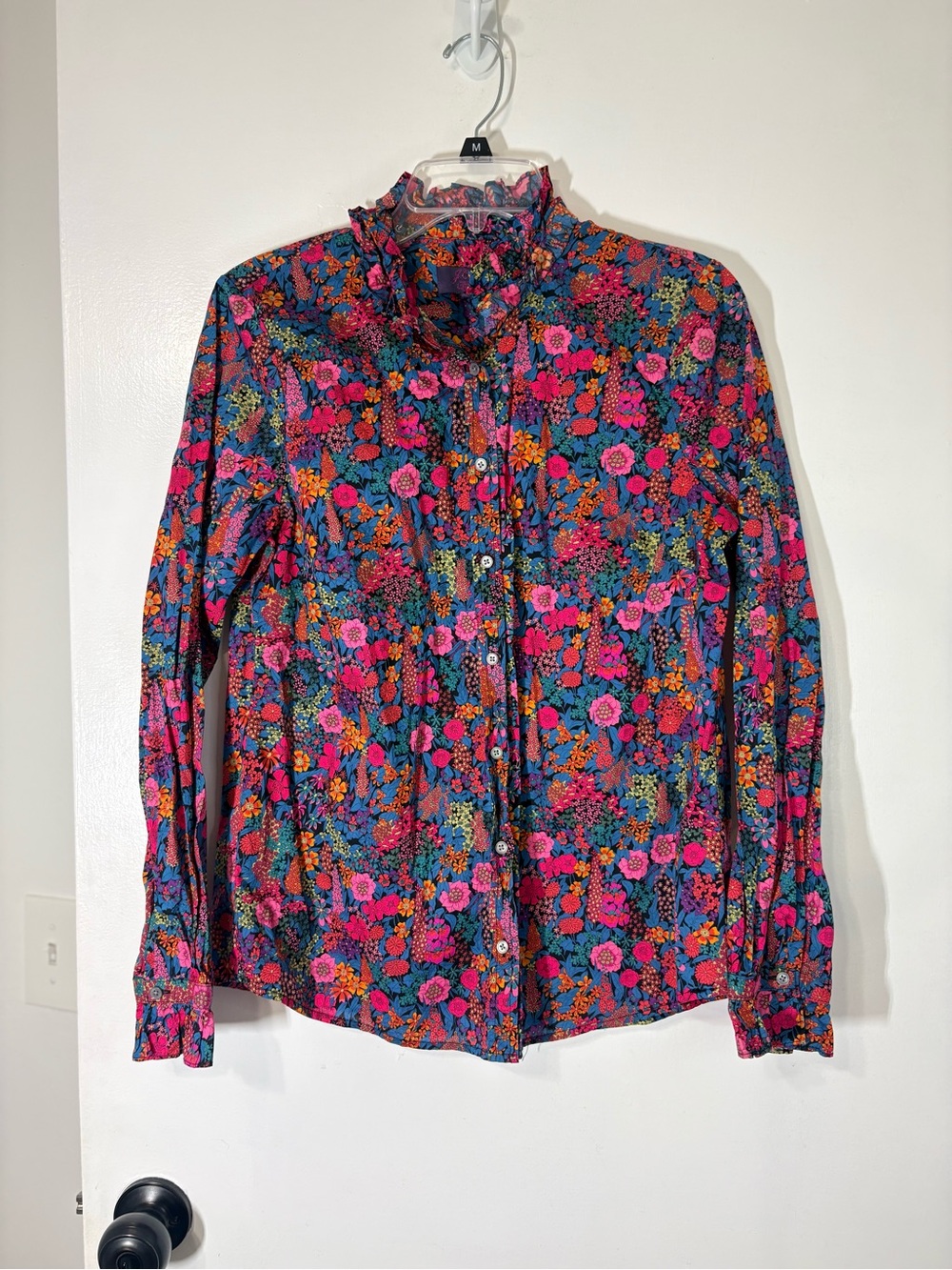 J.Crew Liberty London Ciara Floral Print Button Down Ruffle Collar Top Sz M - Picture 2 of 12